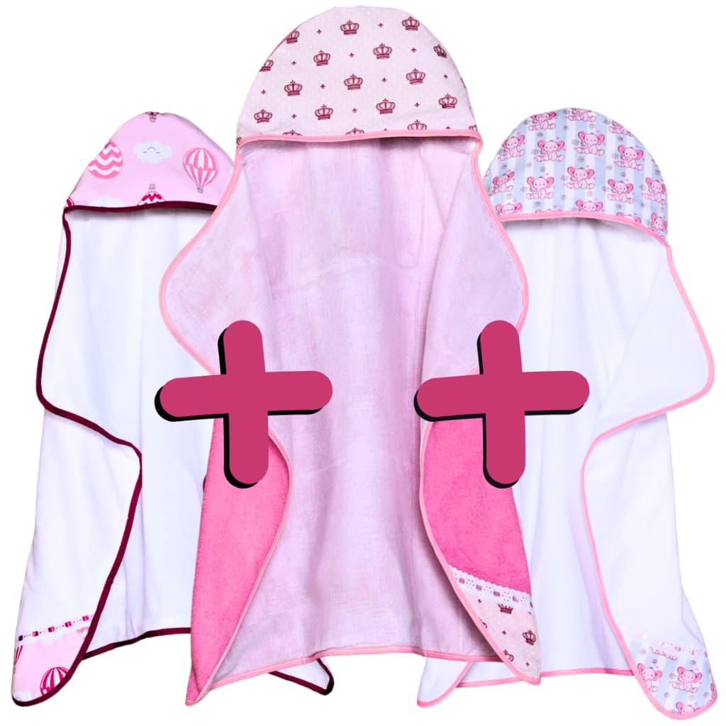 Toalha de Banho Bebê 3 Unidades com Forro 100% Algodão Capuz Menino e Menina