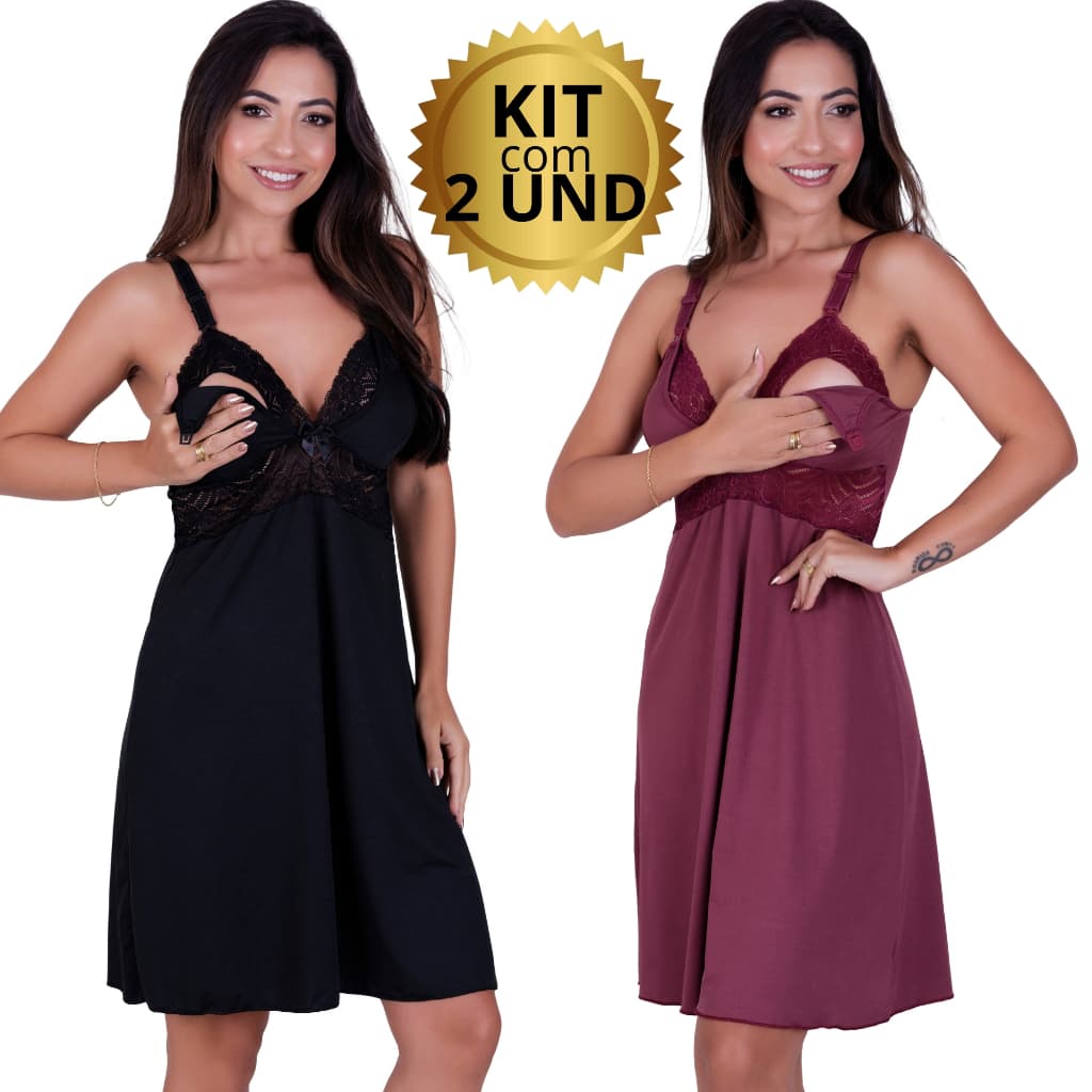 Kit 2 Camisolas Amamentação Abre Fácil Gestante Pós Parto Saída Maternidade Confortável