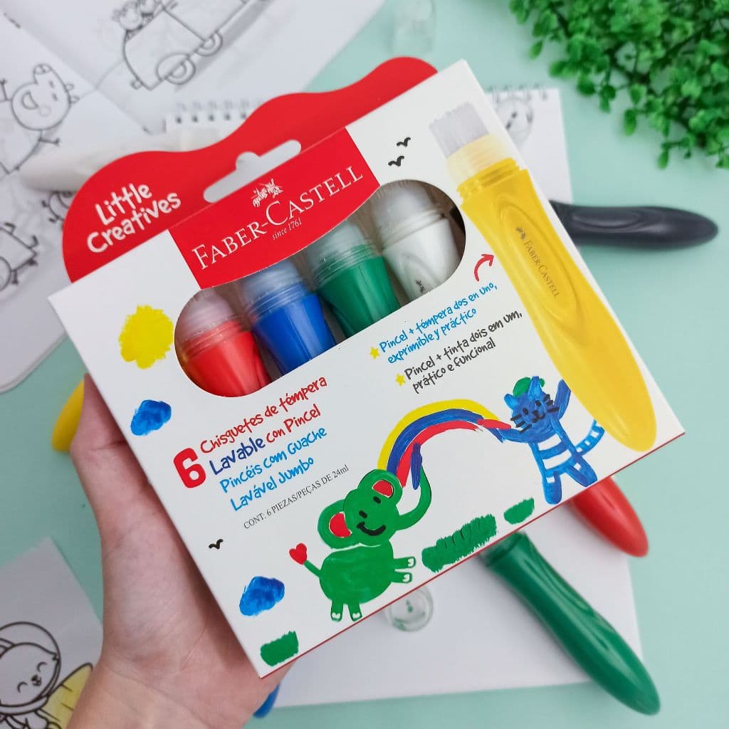 Tinta Guache Jumbo com Pincel 6 Cores 24ml  - Faber Castell