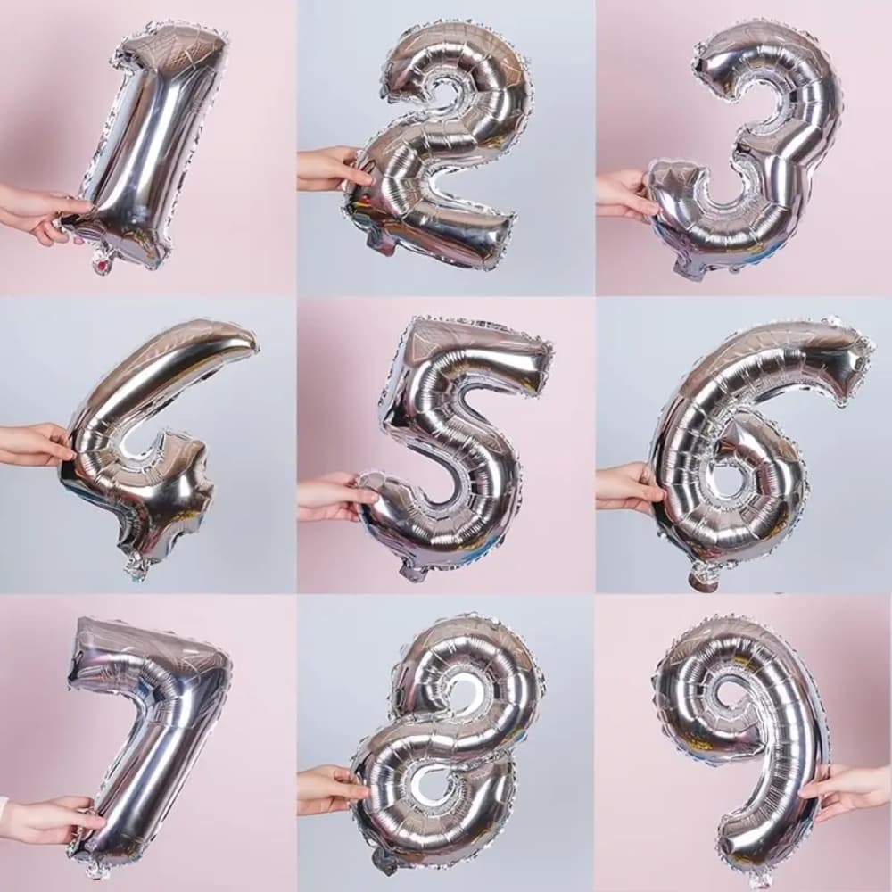 Balão de Número Metalizado 80cm Aniversário Festa Decoração Prata