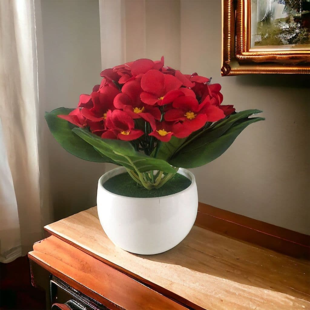 Arranjo Completo Vaso Com Musgo + Violeta Artificial Folhagem Decoração