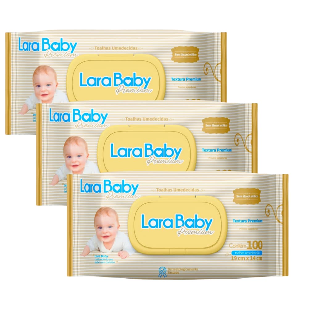 Kit C/3 Lenço Umedecido Lara Baby Premium 100 Unidades Total 300