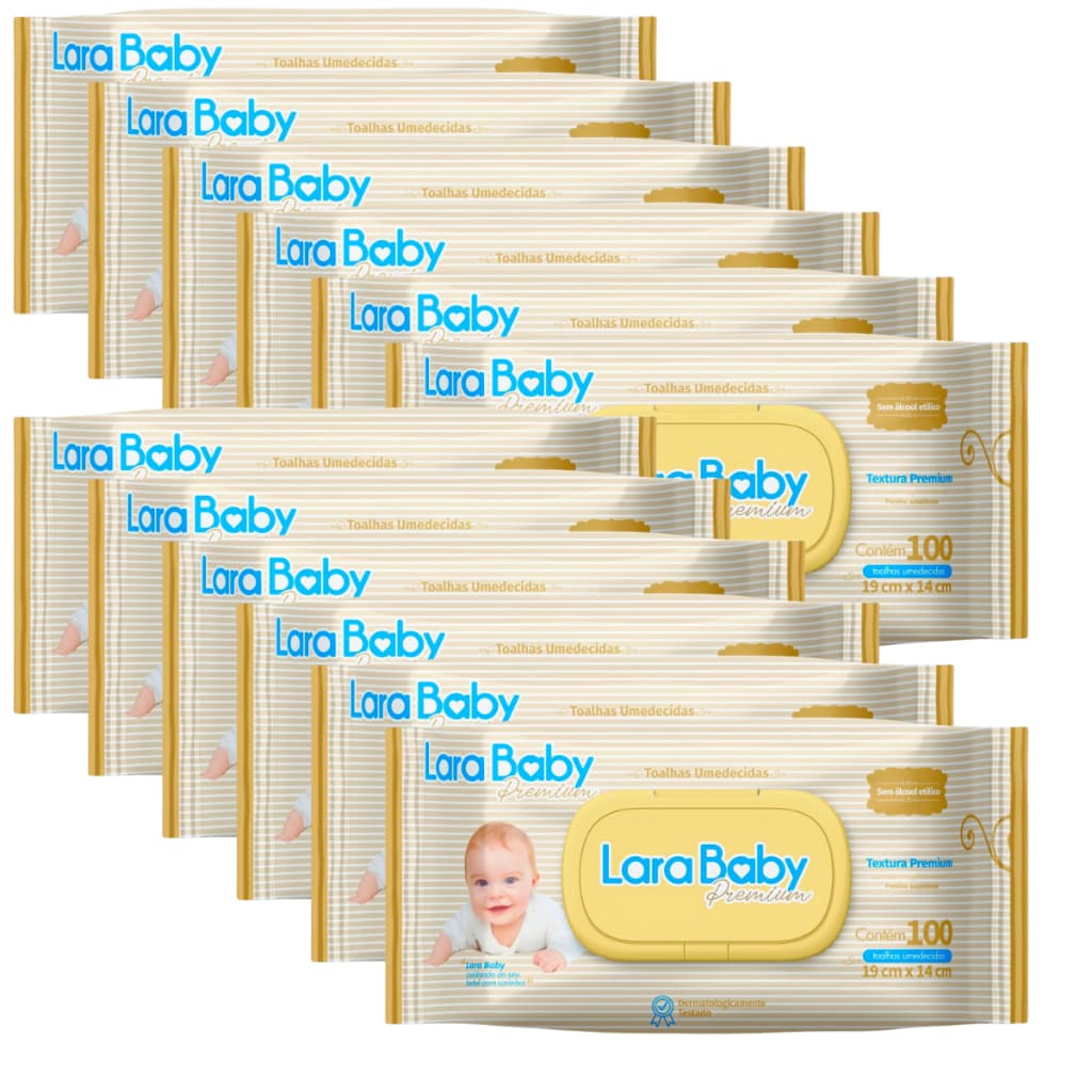 Kit C/12 Lenço Umedecido Lara Baby Premium 100 Unidades Total 1200