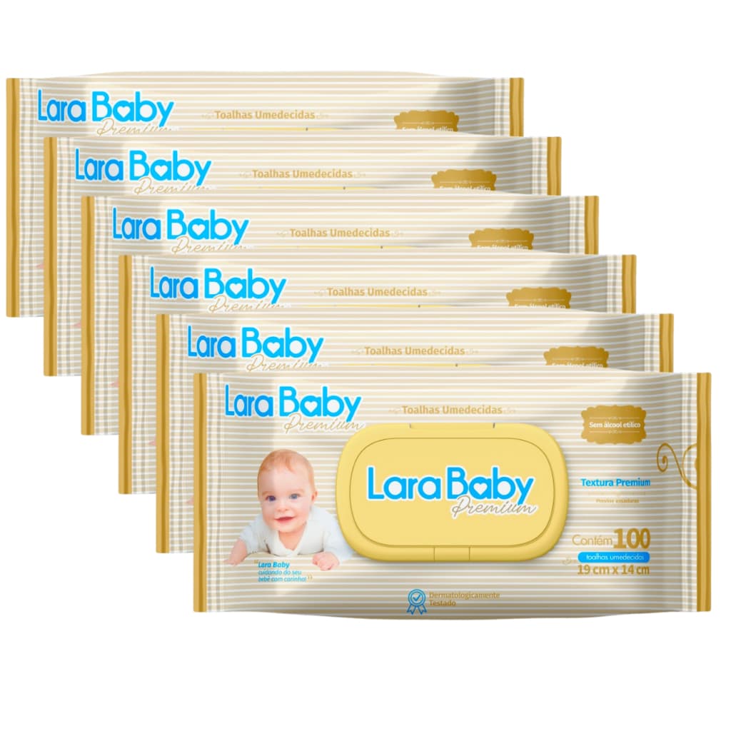 Kit C/6 Lenço Umedecido Lara Baby Premium 100 Unidades Total 600