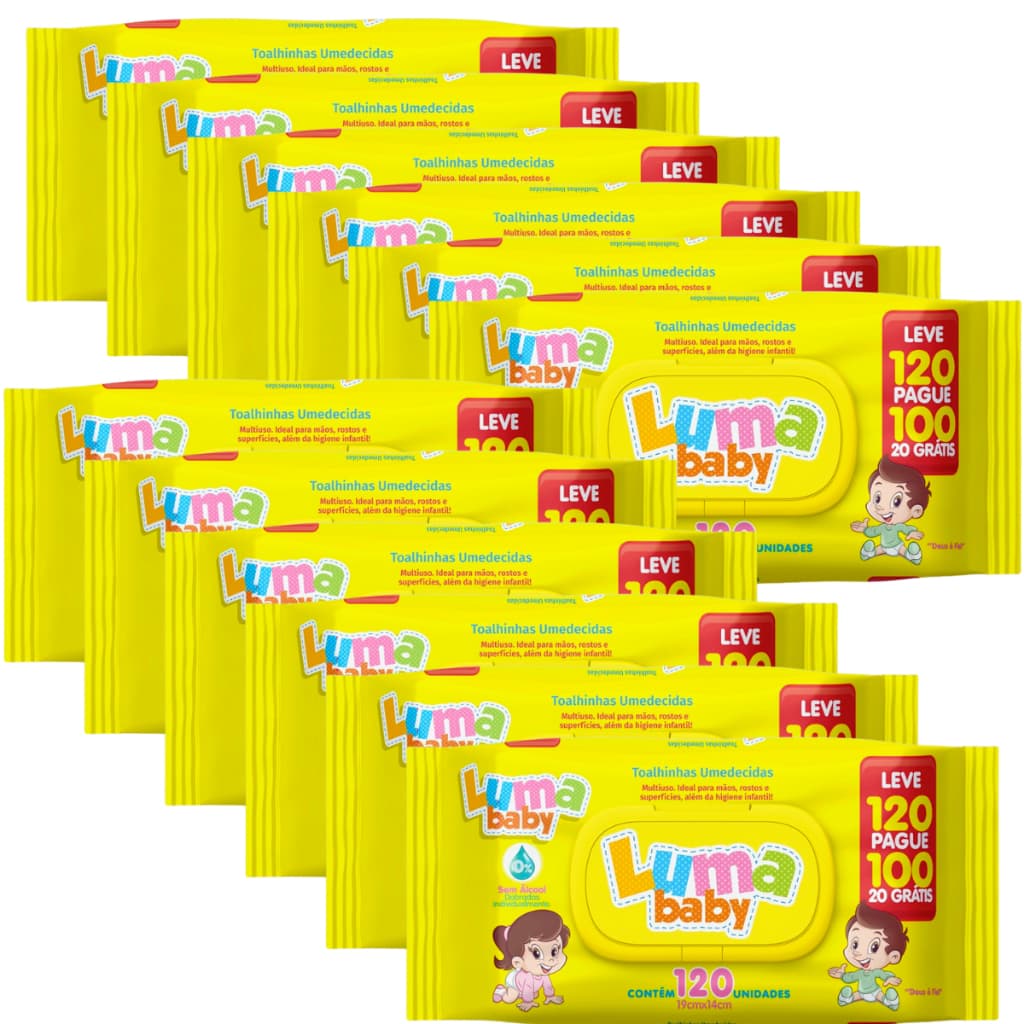 Kit C/12 Toalha Umedecida Luma Baby  Leve 120 Pague 100 Total 1440
