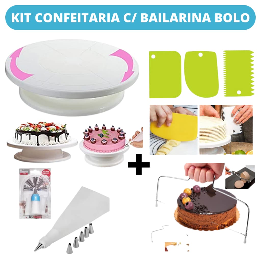 Kit Confeitaria Profissional Bailarina Giratória Raspadores Nivelador de Bolo Bico de confeitar Saco de confeit