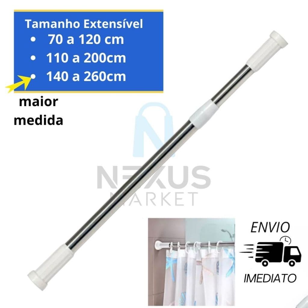 Varão Ajustável Multiuso para Cortina Box Varão Bastão Para Banheiro Extensível Universal Ajustável