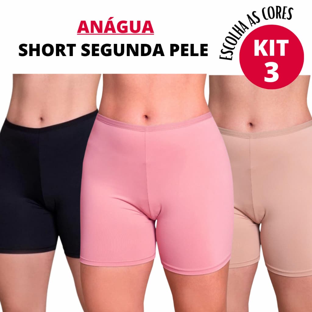 Kit 3 Short Anagua Segunda Pele Básica Lisa Cintura Alto Confortável Não Marca Feminina Promoção