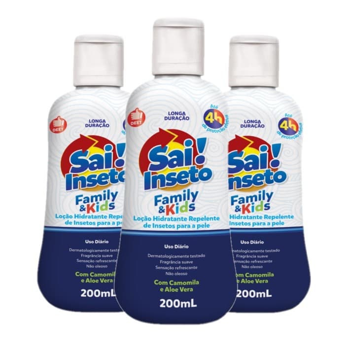 Kit 3 Repelentes Loção Creme Sai Inseto Family Kids 4H 200ML