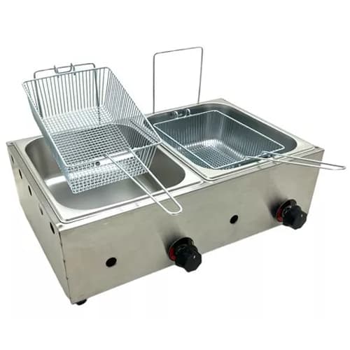 Fritadeira De Inox A Gás 10 Litros 2 Cubas Para Batatas