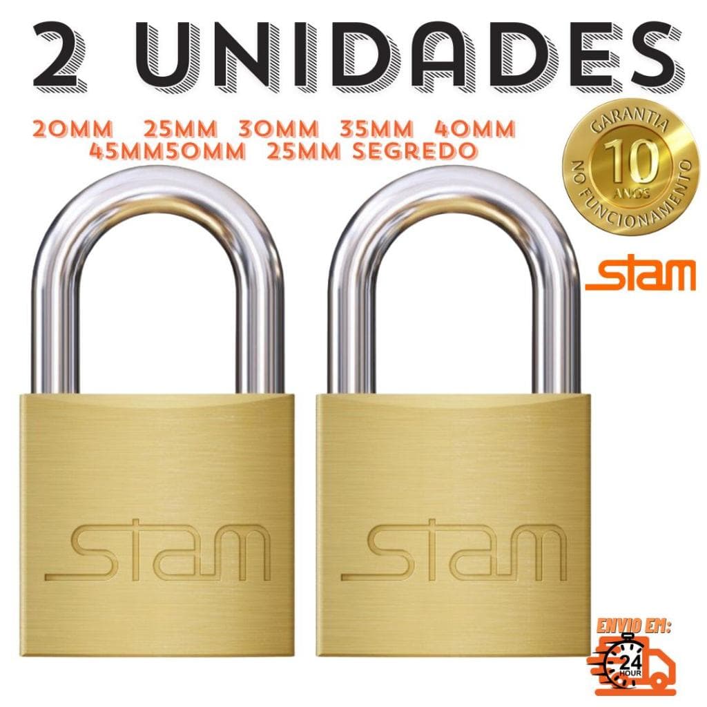 Kit 2 Cadeado Stam Original Zamac Latonado 20 25 30 35 40 45 e 50mm