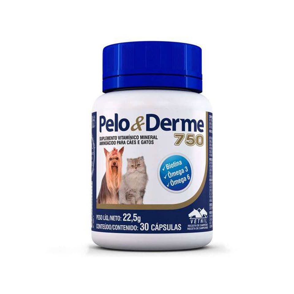 Pelo E Derme 750 Mg Dha+epa Cães Gatos 30 Cápsulas Vetnil