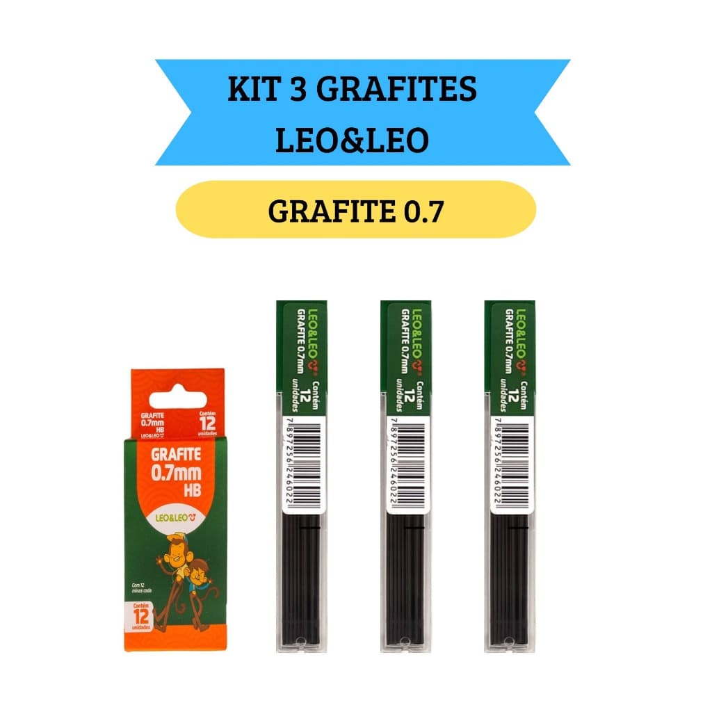 Kit 3 Grafites para Lapiseira Mina De Grafite 0.7mm Leo&Leo