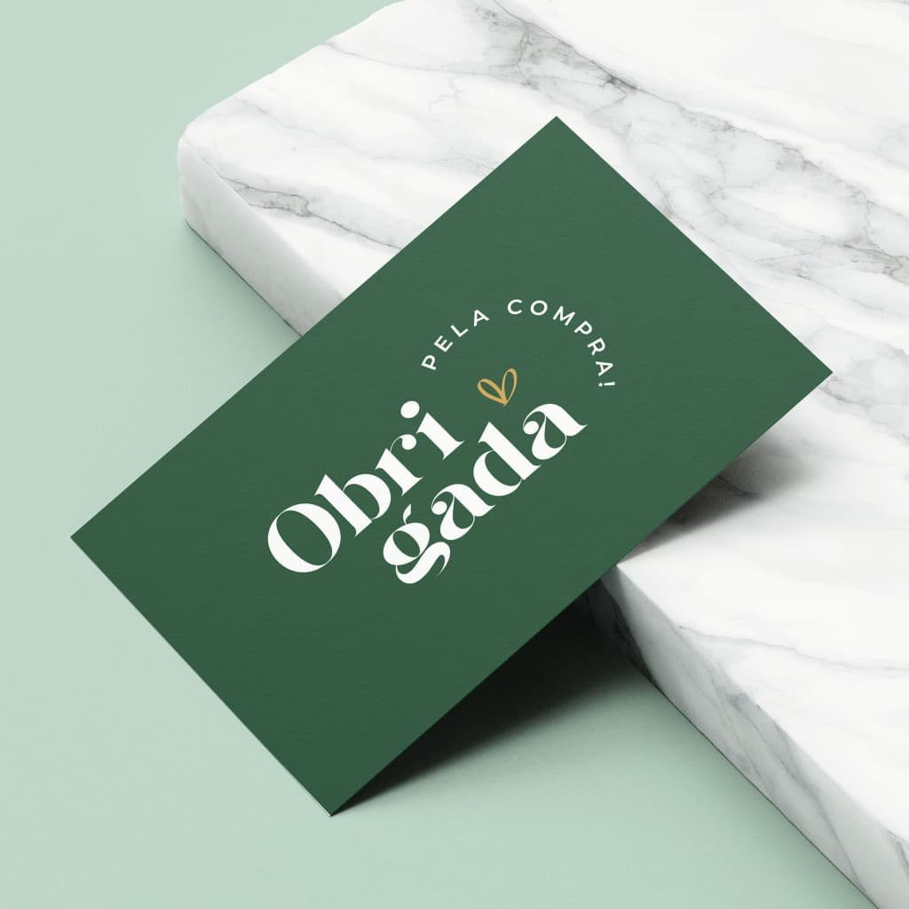 Cartão de Agradecimento Postal Mini Pequeno papel 5x9 visita verde e dourado