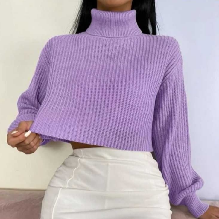 blusa cropped feminina cacharrel ombro caído gola alta blusinha de tricô tricot