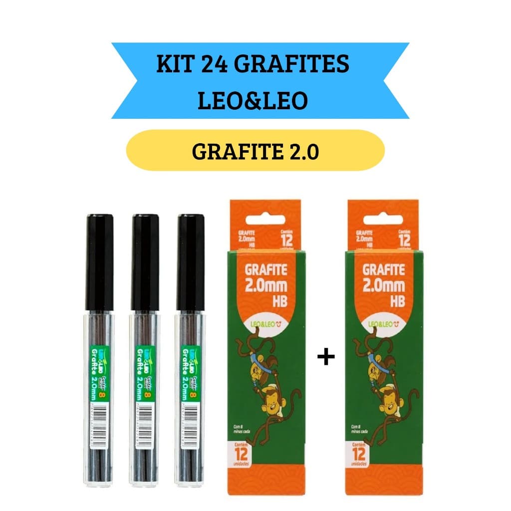 Kit 24 Grafites para Lapiseira Mina De Grafite 2.0mm Leo&Leo