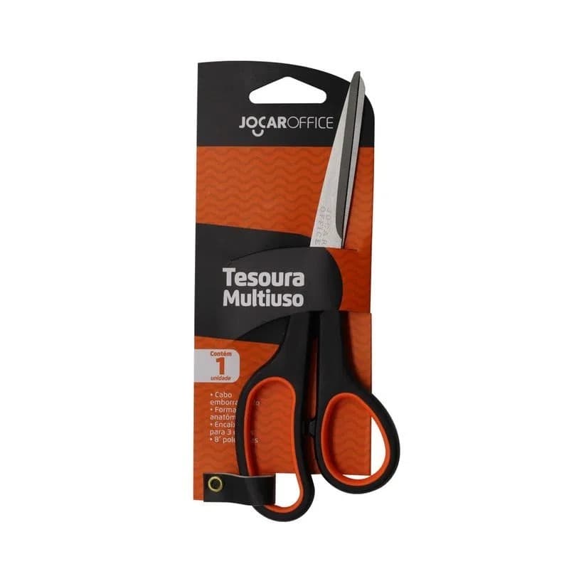 Tesoura Multiuso Cabo Emborrachado Grande 21cm 8 Polegada Inox Jocar Office