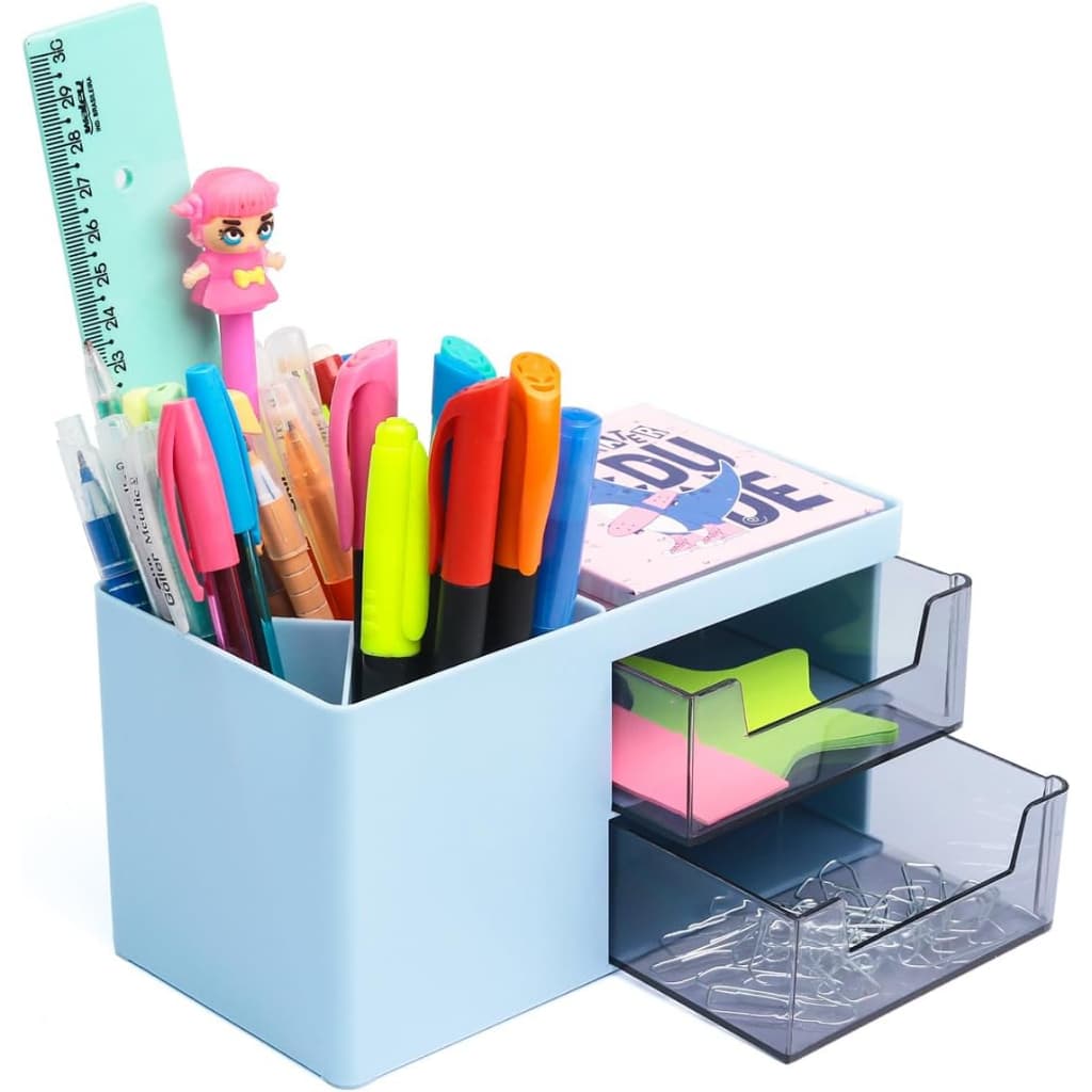 Organizador Porta Caneta De Mesa Com 2 Gaveta Escritorio Escolar
