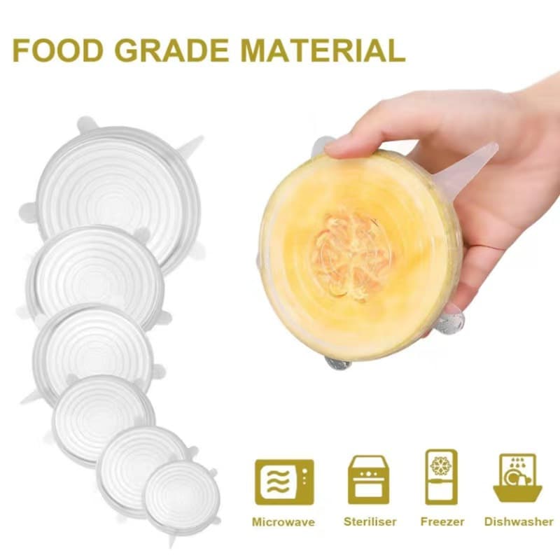 Kit 6 Tampas Tampa  Silicone Elastica Reutilizável Elástica para Potes Tapoer Panela cozinha flexivel