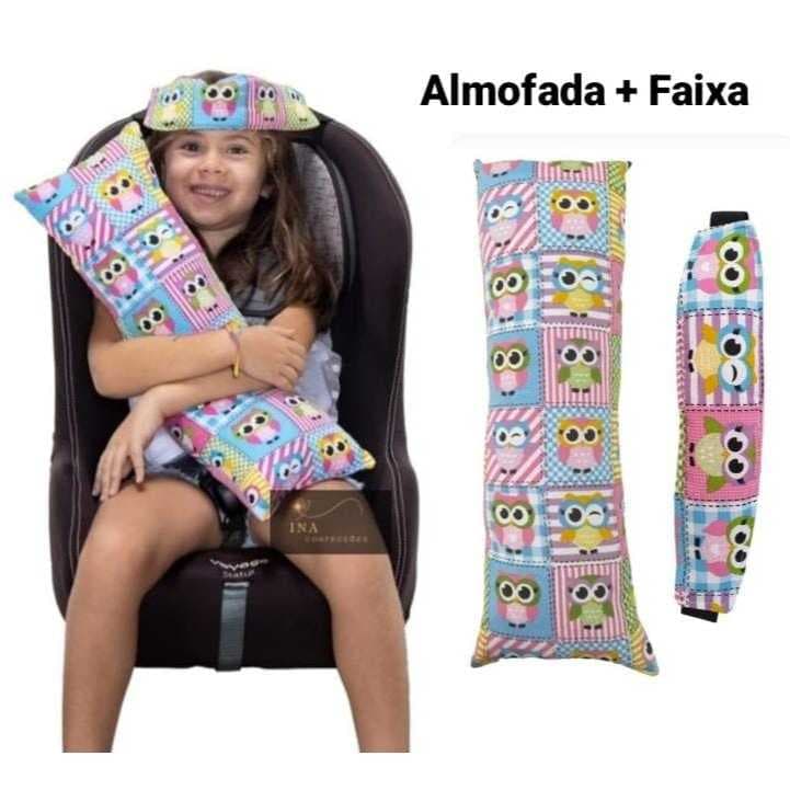 Almofada Protetor Cinto Segurança para Viagem Infantil + Faixa Apoio Suporte De Cabeça Bebê Conforto Cadeirinha Carr