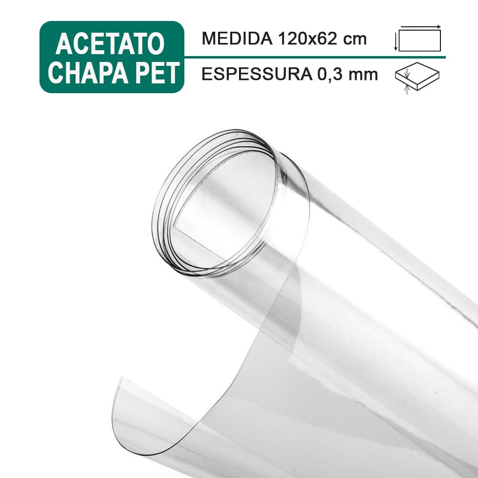 Folha de Acetato Pet 120x62 Cm Transparente Artesanato Proteção Cilindro