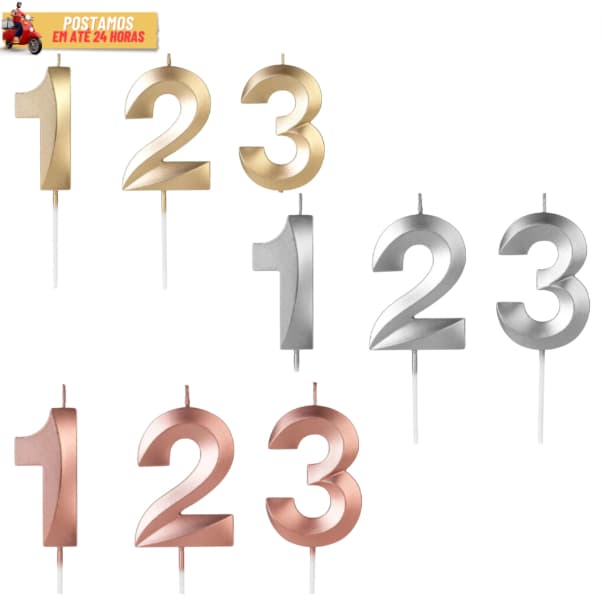 Vela De Aniversário Prata Dourada E Rosê Gold Perolada Cintilante Metalizada 3D