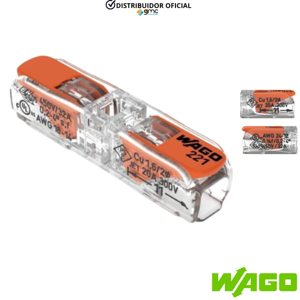 Conector Emenda Para fios 0,2mm-4mm 1 Polo Wago Inline 221-241