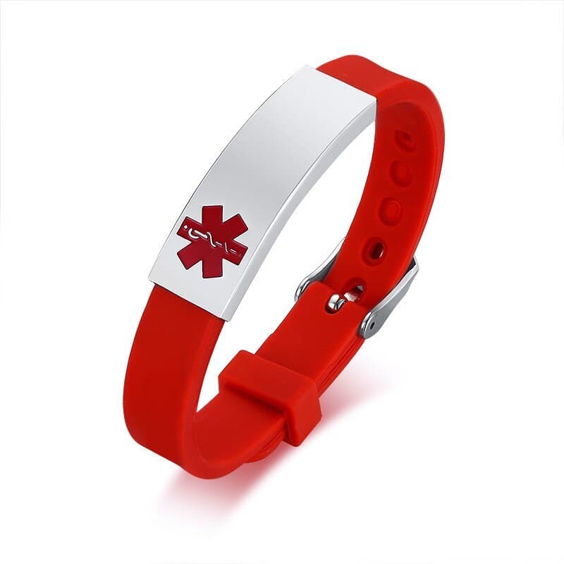 Pulseira de Identificação Personalizada Vermelha Idosos Crianças Atletas Alerta Médico Emergência