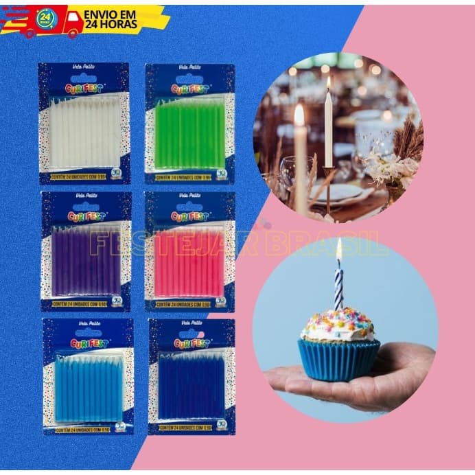 Vela Palito Para Bolo De Aniversário E Cupcake Pacote Com 20 Unidades Várias Cores