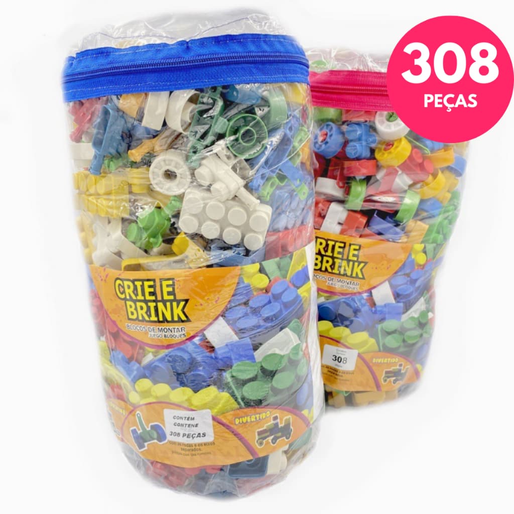Blocos de Montar Brinquedos Infantil Educativo Didático Construção 308 peças - Crie e Brink