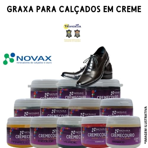 Creme Couro Novax 60g renovador, graxa, sapatos, tênis, bota, jaqueta couros liso e sintéticos