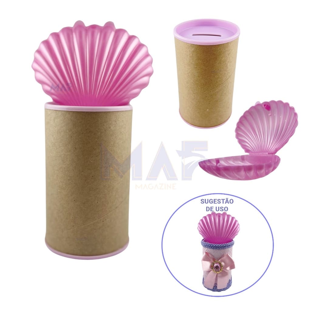 Kit 10 Cofrinho Luxo Concha Sereia Ariel Fundo do Mar Cofre Duplo Festa Lembrancinha