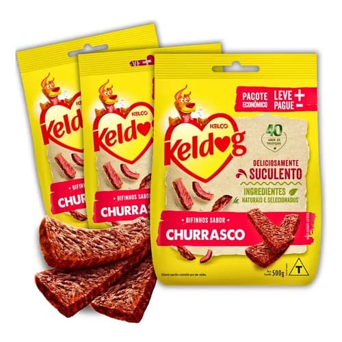 Kit 3 Bifinho Keldog Sabor Churrasco Para Cães 500g Kelco