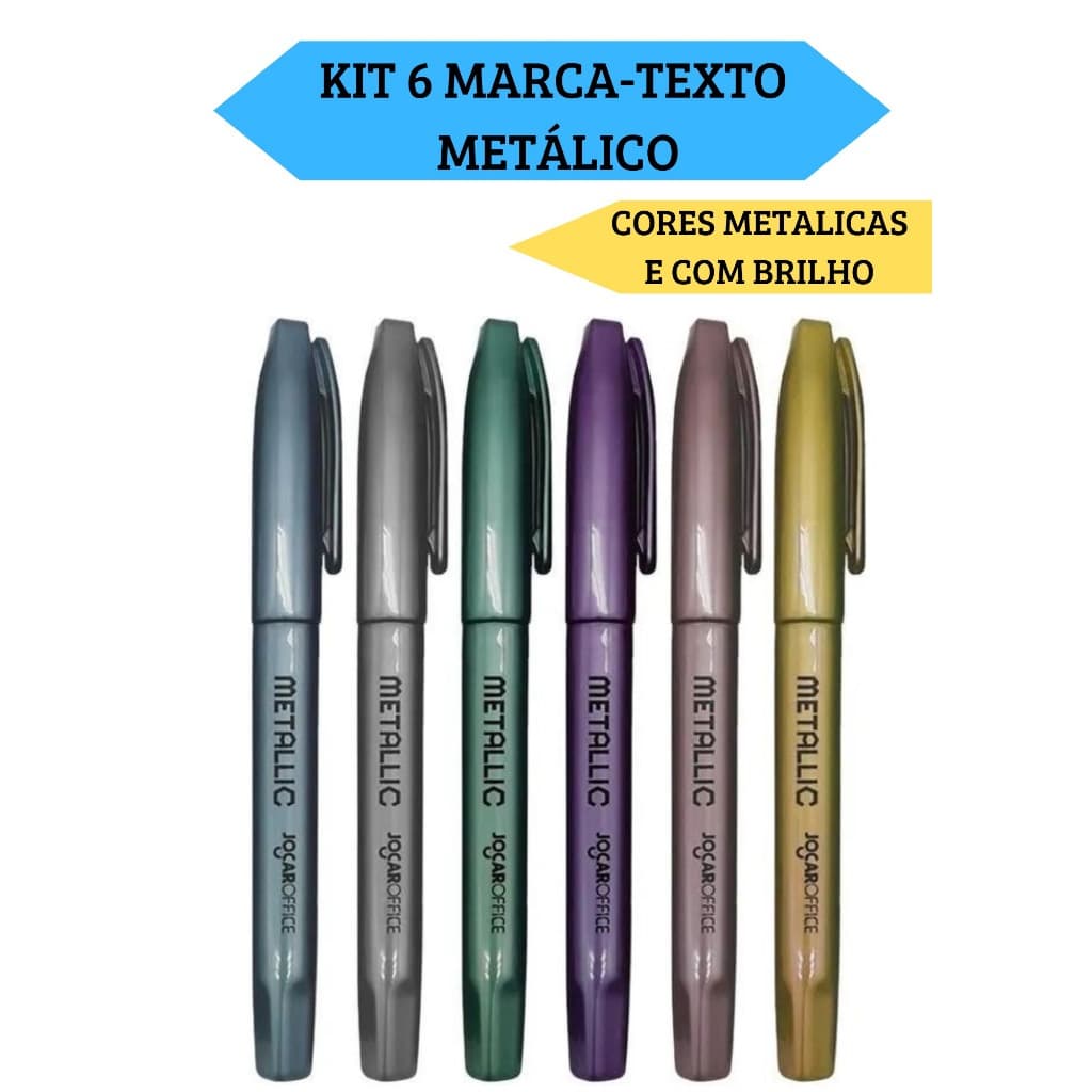 Kit 6 Marca Texto Slim Metálico