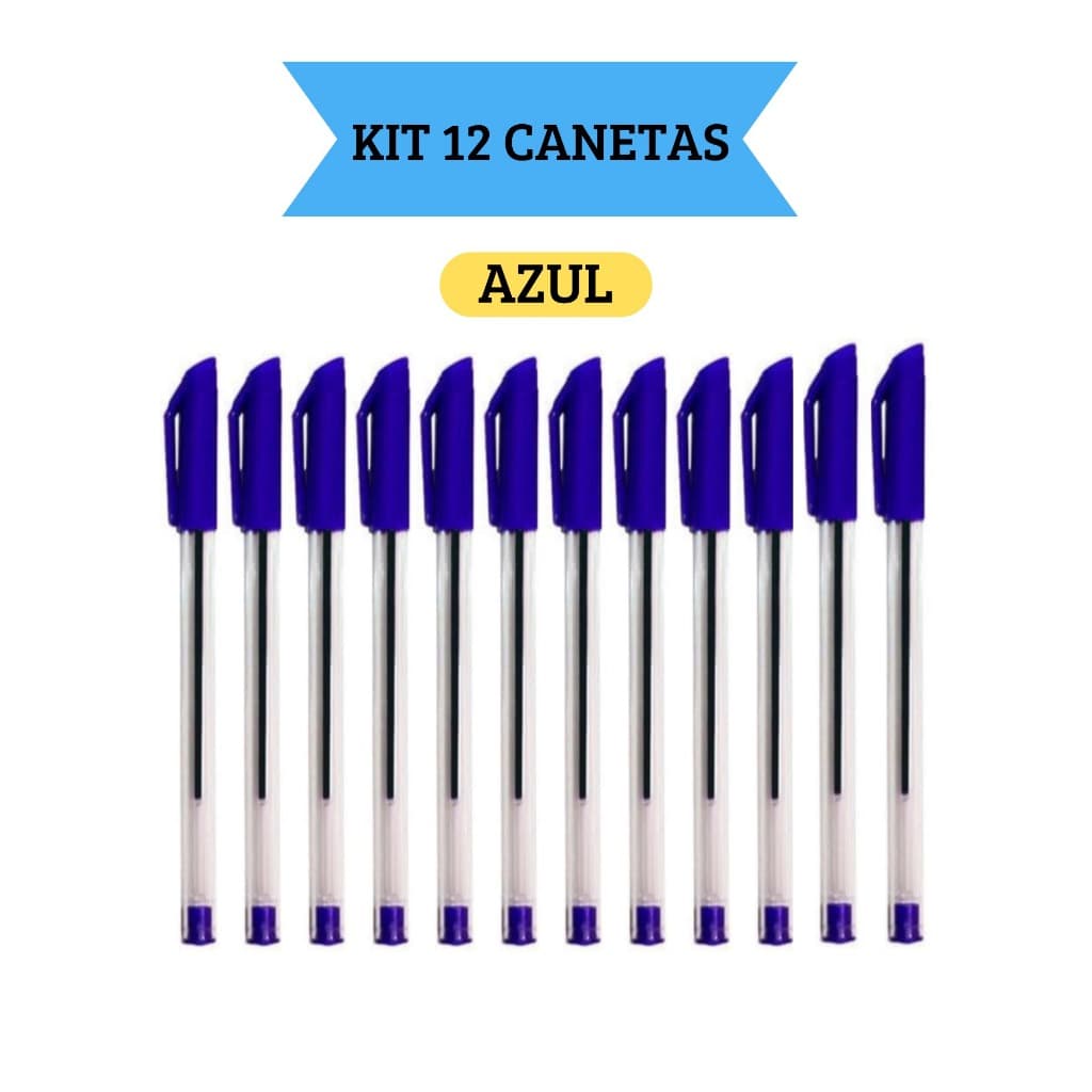 Kit 12 Canetas Esferográficas Ponta Média Simple Azul Escolar Escritório Leo&Leo