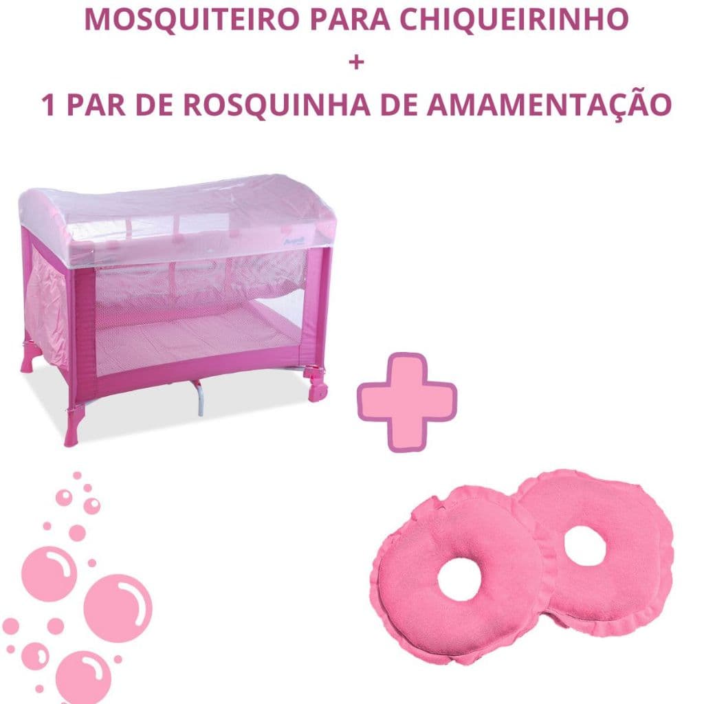 Mosquiteiro Para Berço Chiqueirinho +1 Par de rosquinha Para Amamentação Lavável e Macia com 2 unidades Protetores Cores Sortidas