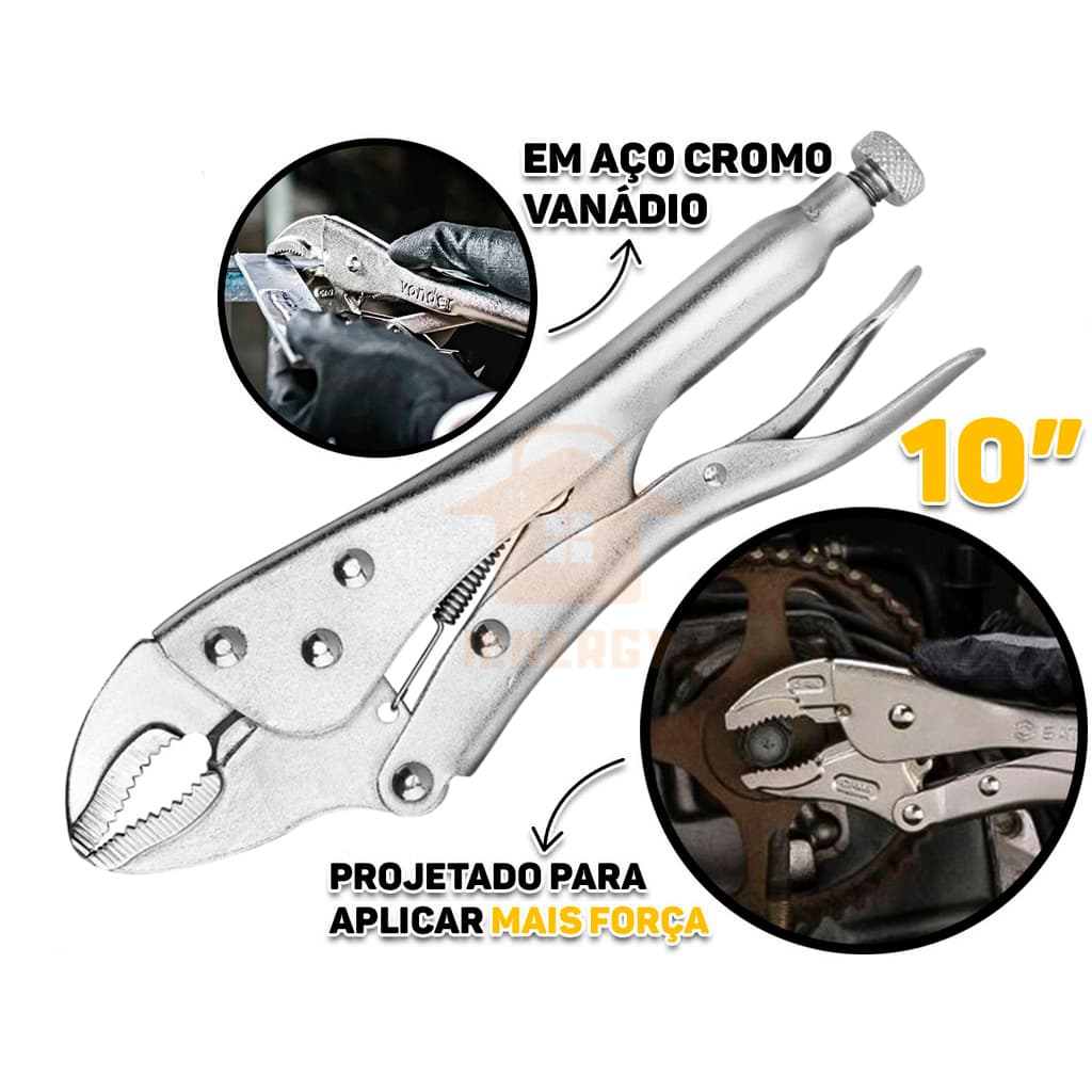 Alicate de Pressão Em Aço Carbono Com Mordente Curvo 10 Polegadas 250mm