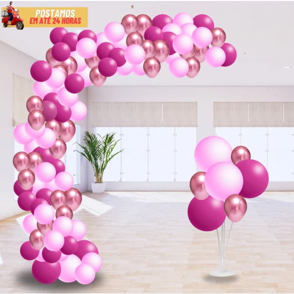 Kit 125 Balões Rosa Claro + Pink + Rosa Metalizado Para Festas e Aniversário