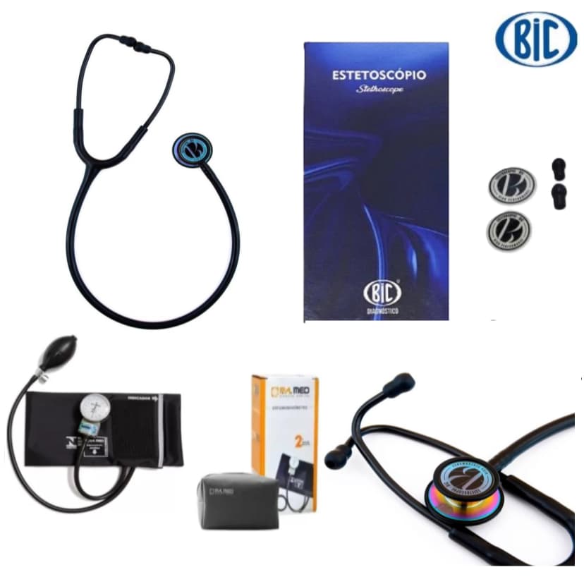 Estetoscópio Duplo Inox Eternity III Profissional BIC + Esfigmomanômetro Completo P.A.MED