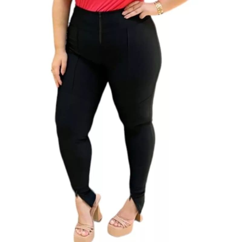 CALÇA COM 3 ZIPER LEGGING PLUS SIZE COM ZÍPER FRONTAL E BOLSO