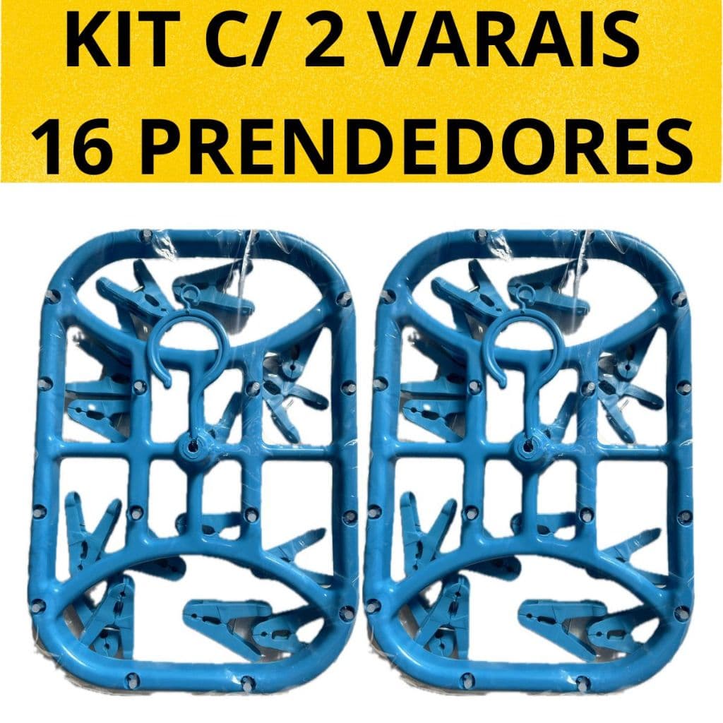 Kit 2 Varais AZUL Calcinha Cueca Meias Com 16 prendedores Cores Sortidas