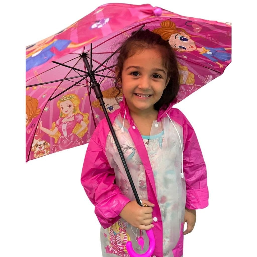 Capa de chuva infantil + Guarda chuva. Guarda chuva automático com apito. resistentes. 3 a 12 anos. Escola, passeios.