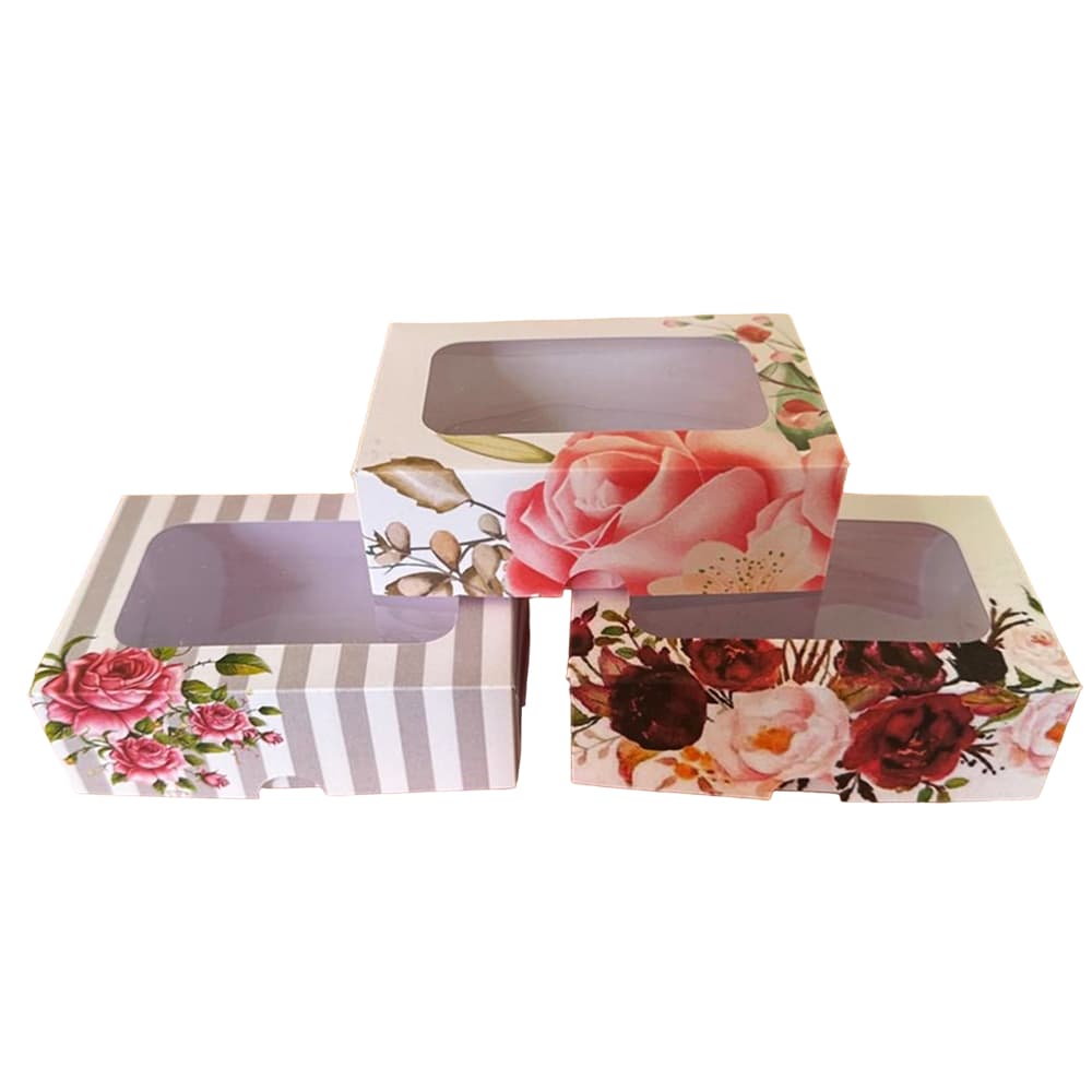 10 Caixas para 6 Doces Embalagem Tema Floral Flores (Acetato no Visor)