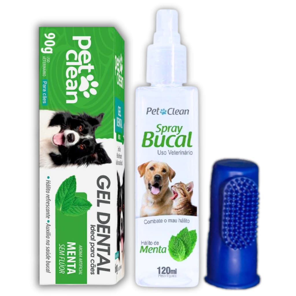 Combo Kit Higiene Dental Pasta Dental + Spray Bucal para Cães e Gatos + Dedeira