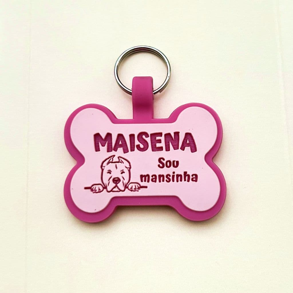 Placa de Identificação Pet Com Personalização Completa - Tag Silicone Ossinho