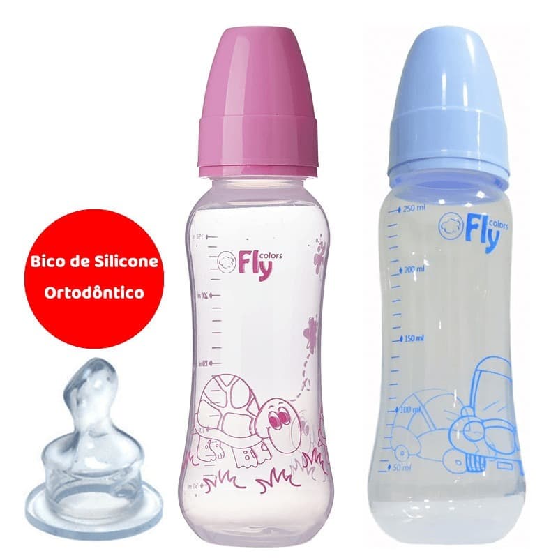 Mamadeira estampada divertida c/ Bico Ortodontico 250 ml - Fly