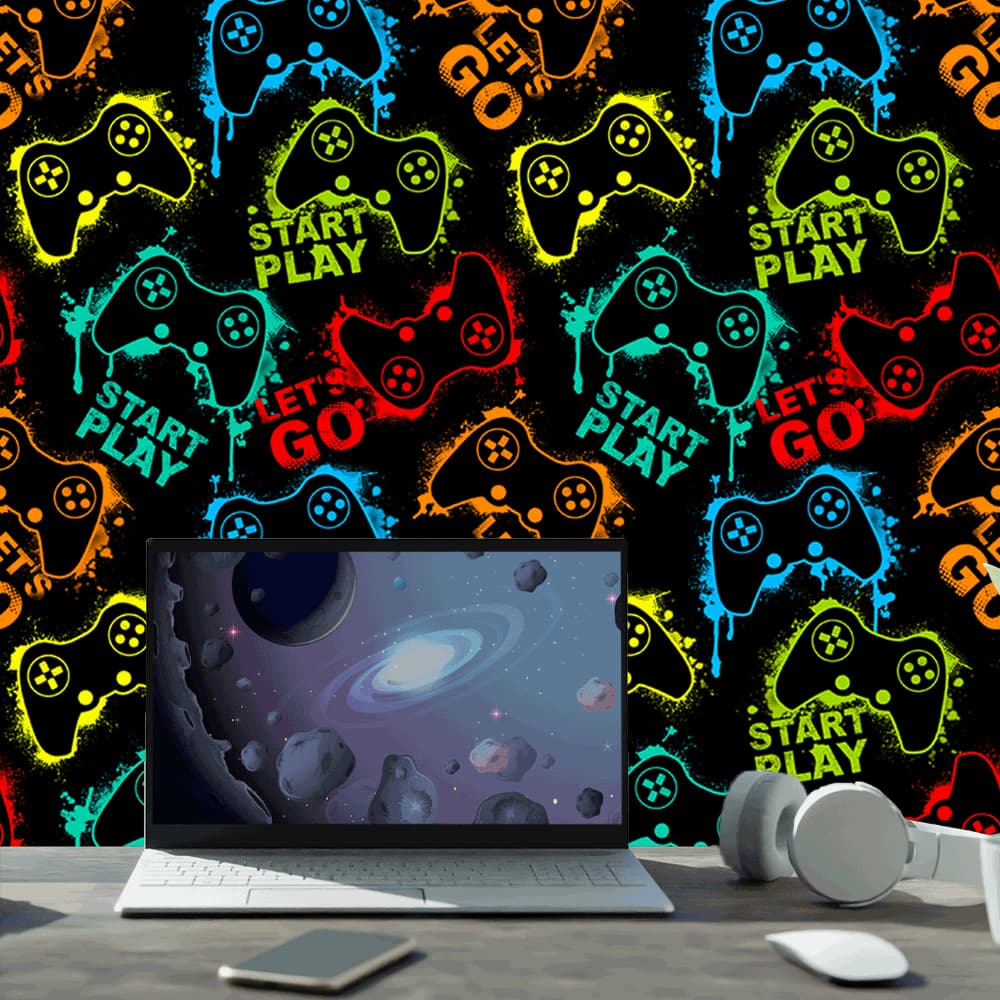 Papel De Parede Autocolante Quarto Menino Videogame Console