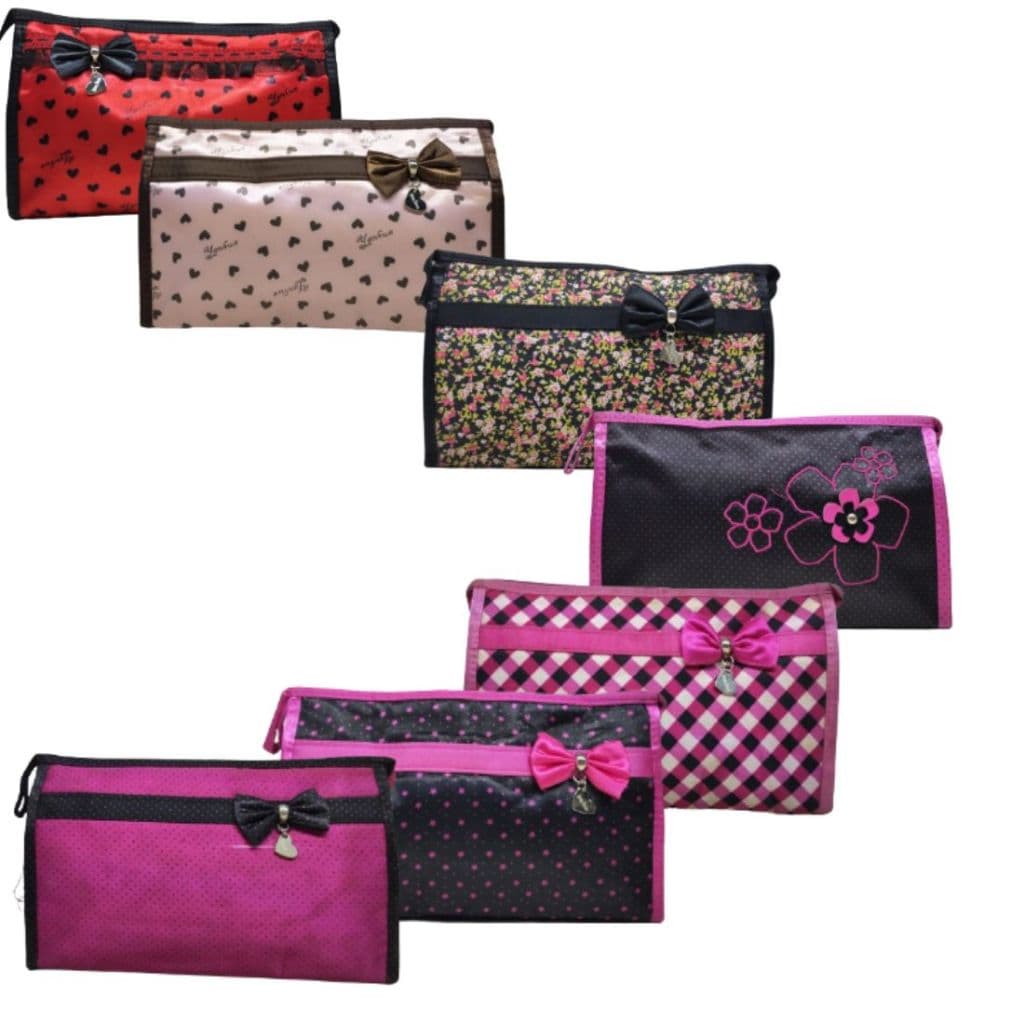 Kit 1/3 Necessaire Organizadora Grande Estampada Multicor Multi-uso Com Laço 099