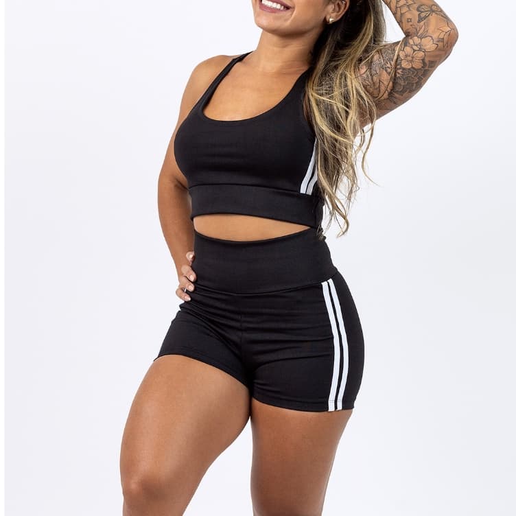 Conjunto Fitness Academia Feminino com listras em suplex