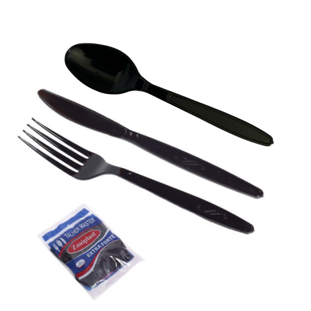Kit 100 Talher Garfos E Facas Descartável Reforçada Churrasco Preto Promoção